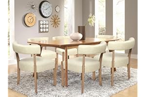 RNKSFX Modern Faux Leather Dining Chairs Set of 6 Upholstered Kitchen & Dining Room Chairs Wooden Mid Century Modern Chairs Low Back, Beige
