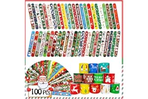 SUNPROUND 100Pcs Christmas Slap Bracelets, Christmas Party Favors for Kids, Christmas Stocking Stuffers, Christmas Toys For kid and children, Party Gift Bag Filler Supply