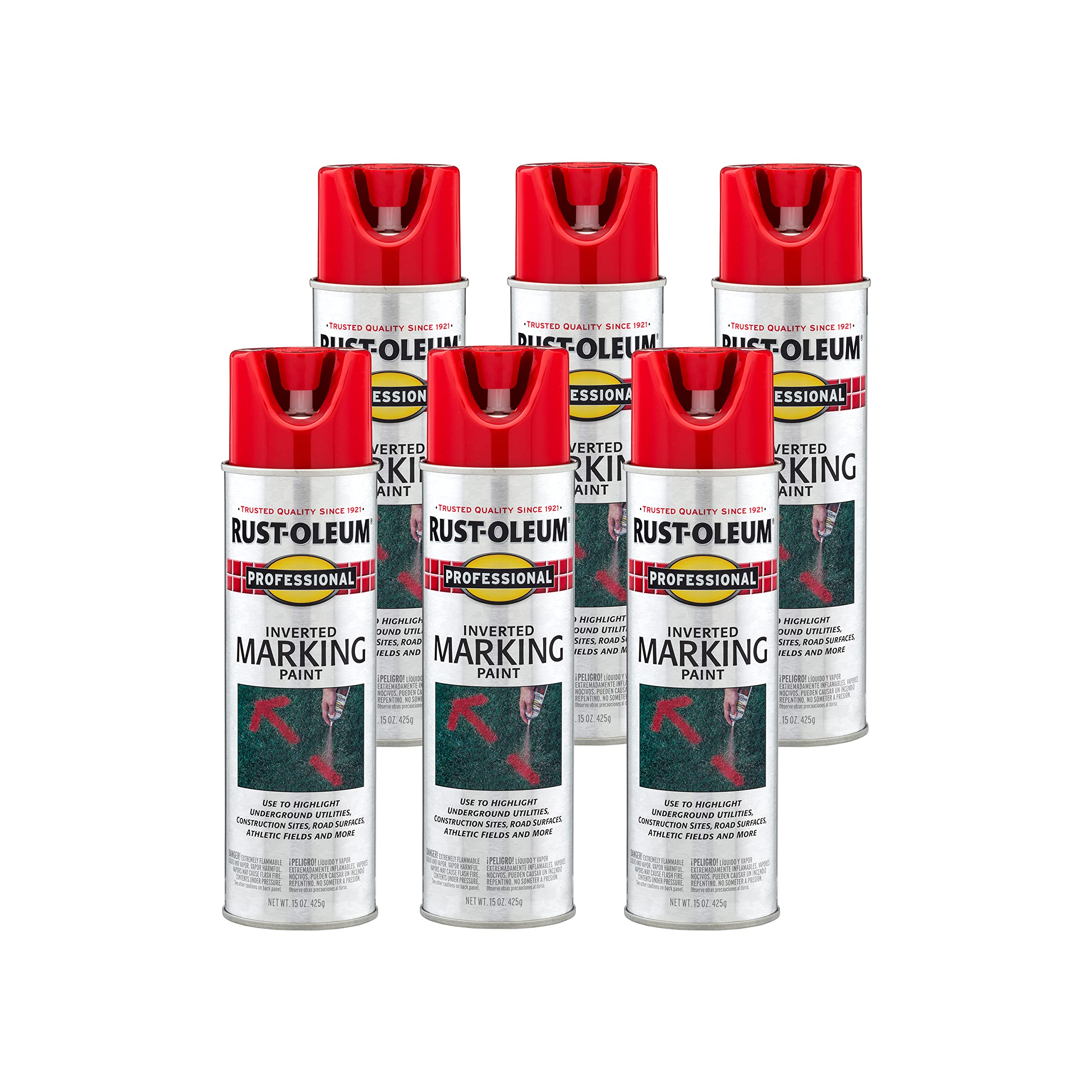 Rust-Oleum 2564838-6PK Professional Inverted Marking Spray Paint, Safety Red, 15 Ounce (Pack of 6)