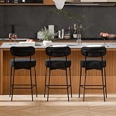 DYHOME Bar Stools set of 3, Black 24 Inch Boucle Upholstered Counter Stools | with Back, Metal Frame, 360 Footrest, Modern Mid-Century Counter Height Bar Stools for Kitchen Island, Dining Room, Home Bar