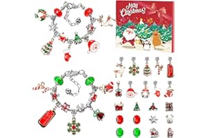 RELBRO Christmas Advent Calendar Bracelets Set 2025, DIY 24 Days Christmas Countdown Advent Calendar Charm Bracelet Gift with 22 Charm Beads and 2 Silver Bracelets for Girls Boys Kids Teens