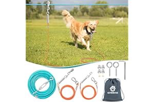 CJYMMFAN Professional Dog Runner Trolley System，Heavy Duty & Adjustable 50ft Dog Zip Line with 10ft & 15ft Tie Out for Large Dogs Up to 250lbs, Chew Proof Dog Run Cable for Yard, Camping & Outdoor Adventure