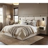 Merax King Size Bed Frame and Upholstered Headboard, Modern Platform Bed with 2 Built-in Open Nightstand &amp; Adjustable Reading Lamp, Soft White Bed Frame with Solid Wood Slats, No Box Spring Needed