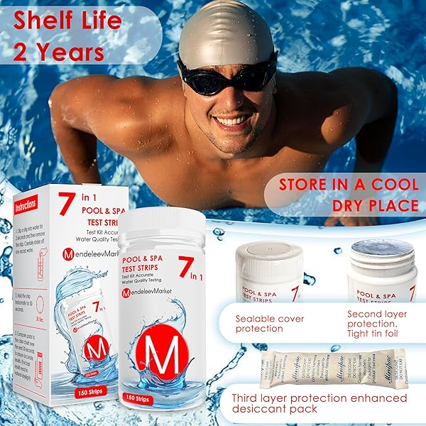 7 IN 1 POOL AND SPA TEST STRIPS, 150 TEST STRIPS, POOL TEST STRIPS, SWIMMING POOL TEST STRIPS, POOL STRIP TEST KIT, POOL TEST STRIPS FOR POOL WATER, HOT TUB AND SPA TEST STRIPS