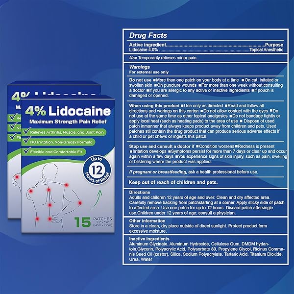 UPOSIUT 4% LIDOCAINE PAIN RELIEF PATCHES 30 COUNT – MAXIMUM STRENGTH, 12 HOUR LONG LASTING, FLEXIBLE & LOW ODOR, FOR BACK, NECK, KNEE & SHOULDER-A01