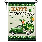 Shuitouk St Patricks Day Truck Garden Flag 12×18 Inch Double Sided Happy St Patrick's Day Shamrocks Lucky Yard Garden Flags for Outside Irish Blessing Garden Flag Outdoor House Decorations