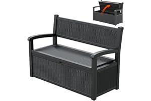 LHBcraft 70 Gallon Lockable Outdoor Storage Bench Waterproof, Deck Box Bench for Patio, Porch, Garden, Poolside, Stores Tools & Pool Supplies, Heavy-Duty Outdoor Bench with Storage, Black