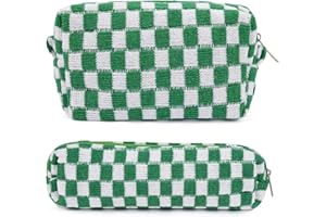 SOIDRAM Checkered Makeup Bag and Brush Storage Bag - Large Capacity Cosmetic Bag and Travel Toiletry Organizer