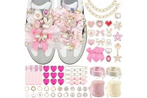 DoDoBeads 95 Pcs Pink Shoe Charms for Sneakers, Junk Socks Charms Kit with Satin & Lace Shoelaces, Pink Sneaker Charm for Women, Cute Shoelace Sock Charm for DIY Decoration