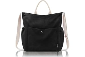 Prite Corduroy Tote Bag for Women, Large Zippered Messenger Bag with Pockets, Hobo Handbag for Shopping, Work, College