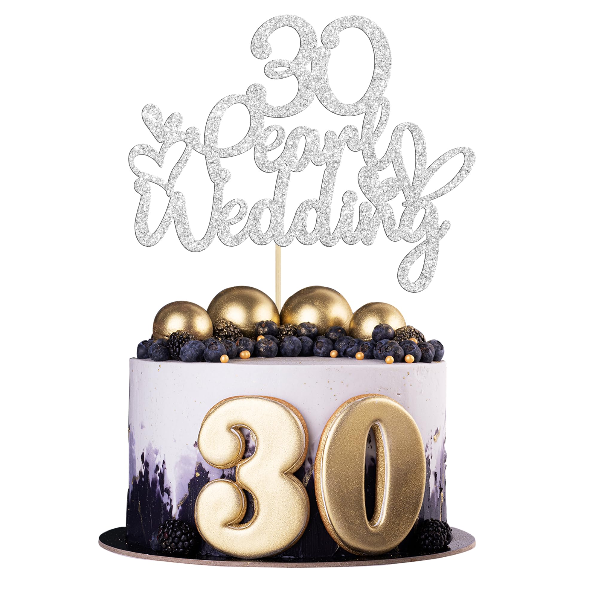 Gyufise 1Pcs 30 Pearl Wedding Cake Topper Glitter 30 Pearl Years Cake Pick Decoration for Happy 30th Anniversary Wedding Party Cake Decorations Supplies