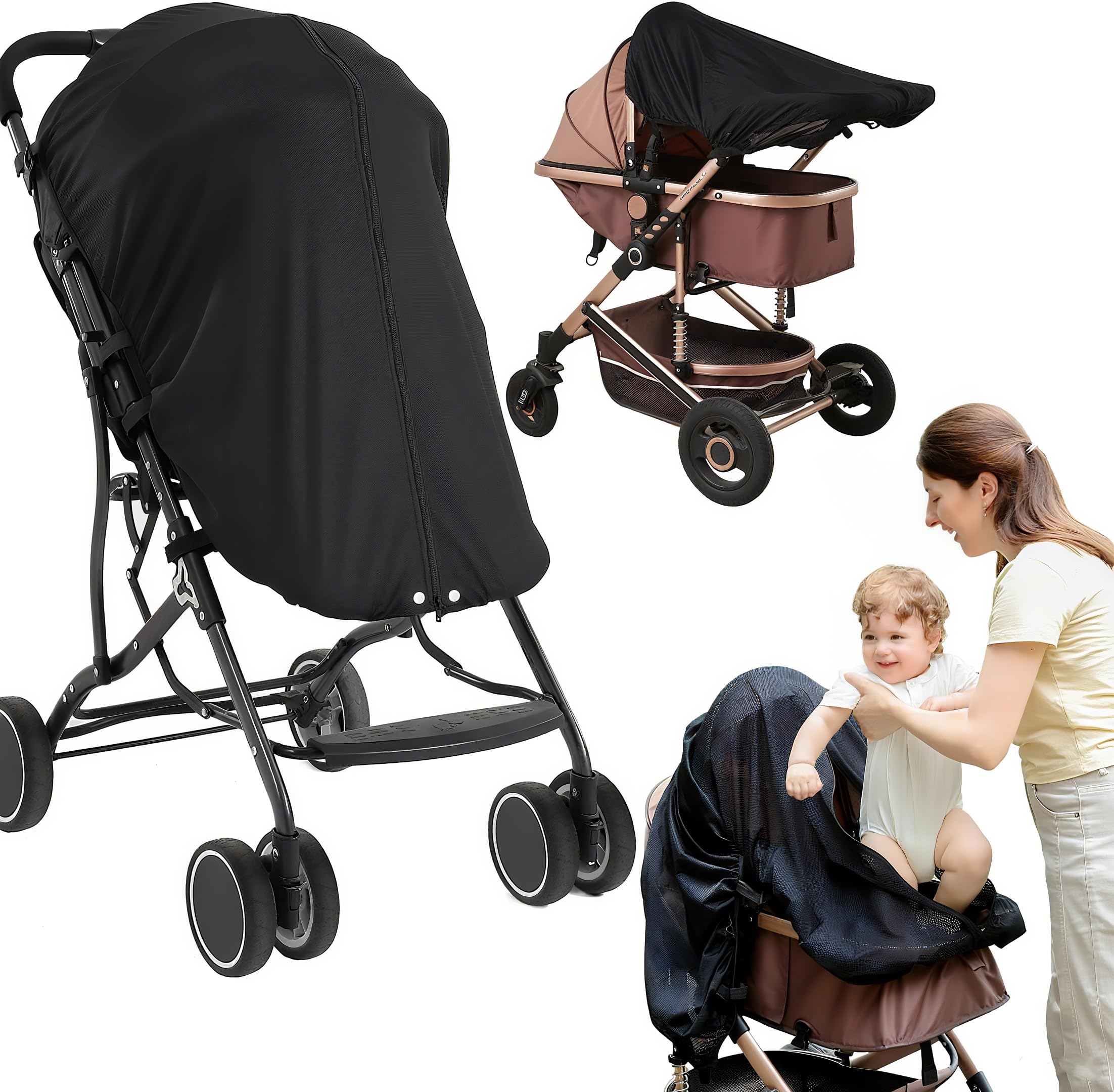 Cispree Pram Sun Shade | 99% UV Blocking + UPF 50+, Breathable & Blackout | Zip Window, Better Than Mesh, Silver Mesh + PES Fabric | Universal for Strollers/Buggies, Aids Baby Sleep