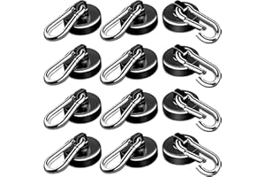 LOVIMAG Strong Magnetic Hooks, 70LBS Magnetic Hooks Heavy Duty Strong Neodymium Magnets with Carabiner Hook, Magnet Hooks with Swivel for Kitchen, Hanging, Cruise, Grill, Refrigerator - 12 Pack Black
