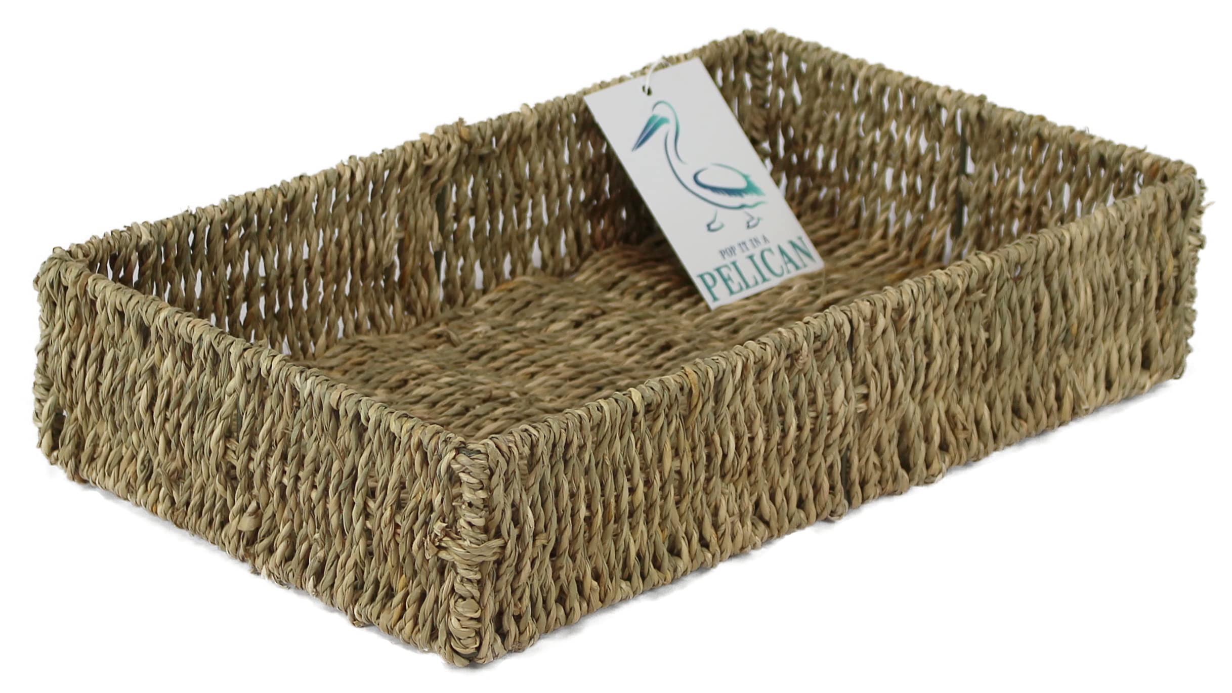 Seagrass shelf baskets tray shape. Bedroom kitchen and home office storage. For veg, papers, makeup, toiletries, jewellery. (32cm)