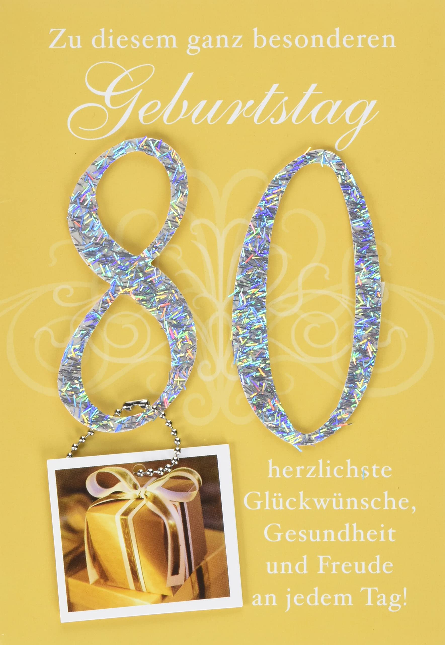 Perleberg High-Quality Birthday Card from The Lifestyle Collection with Gift Motif and Pendant - Elegant Card for 80th Birthday Including Envelope - Premium Quality Birthday Cards 11.6 x 16.6 cm