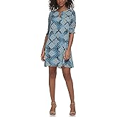 Jessica Howard Womens Tile Print Chiffon Shift Mini Dress with Elbow Sleeves