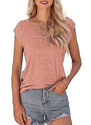 AUSELILY Womens Cap Sleeve T-Shirt Casual Loose Fit