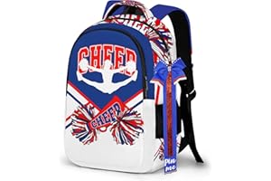 PAXIAROY Cheer Backpack with Glitter Cheerleader Keychain, Cheer Pin Strap for Backpack, Cheerleading Gifts for Team Women (Blue Red)