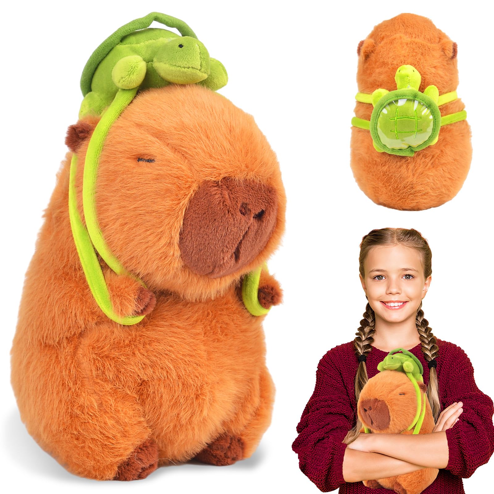 xinrongda Capybara Plush Toy, Capybara Carrying Turtle Toy, 23CM Realistic Soft Stuffed Animal Guinea Pig Toys, Easter Gifts for kids, Christmas Stocking Fillers Kids Boys Girls