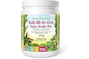 VegiDay CERTIFIED ORGANIC Kids All-In-One Daily Shake Mix, 20 Servings, 13g of Plant Protein per Serving, 26 Organic Fruits &