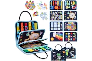 GONINO Toddler Busy Board Montessori Toys for 3 Year Old, Dinosaur Space Busy Book with 23 Activities for Learning Fine Motor