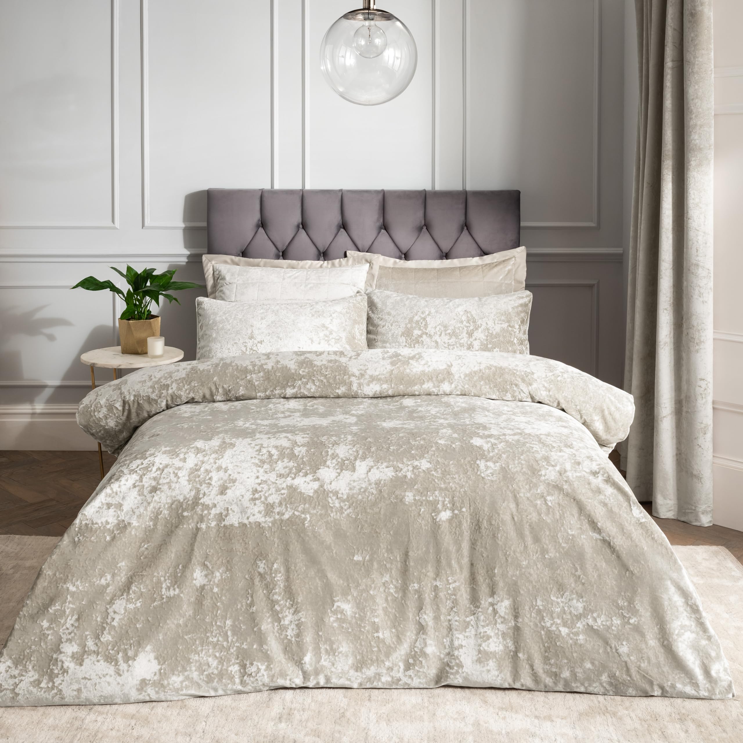 Catherine Lansfield Crushed Velvet Double Duvet Set Natural