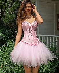 SZIVYSHI Pink Corset Top for Women - Overbust Lace