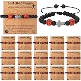 Misdary 15 Set Bracelets Team Bulk Gifts Basketball Volleyball soccer baseball Adjustable Bead Bracelets with Card Sports Charm Accessory for Adult Team Lovers Christmas Birthday Gift