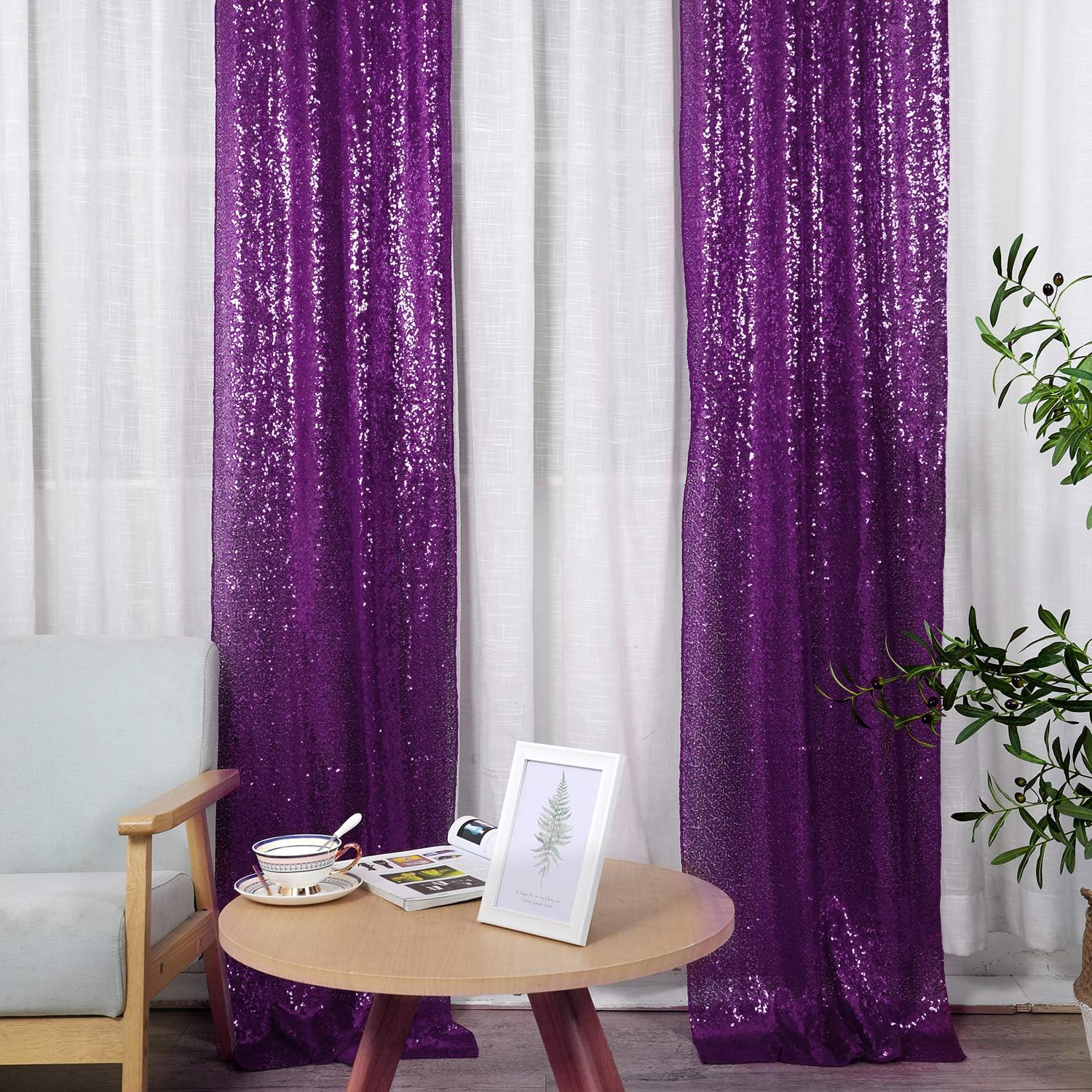 Hahuho Purple Sequin Backdrop Curtain, 4PCS 2FTx8FT Glitter Backdrop