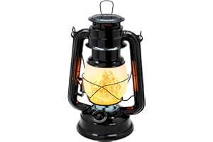 YAKii LED Vintage Flame Lantern Metal Outdoor Hanging Lantern with Dancing Flame Battery Operated Halloween Outdoor Indoor Decoration(Black)