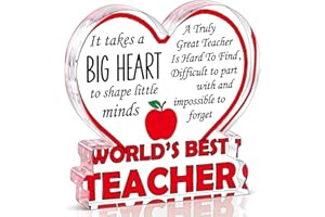 VIVAGIFTS Teacher Appreciation Gifts in Bulk for Women Men Thank You Teacher Graduation End of Year Gifts from Student, Daycare Teacher Desk Decor Gifts, World's Best Teacher Gifts Decoration Heart Acrylic Signs Plaque