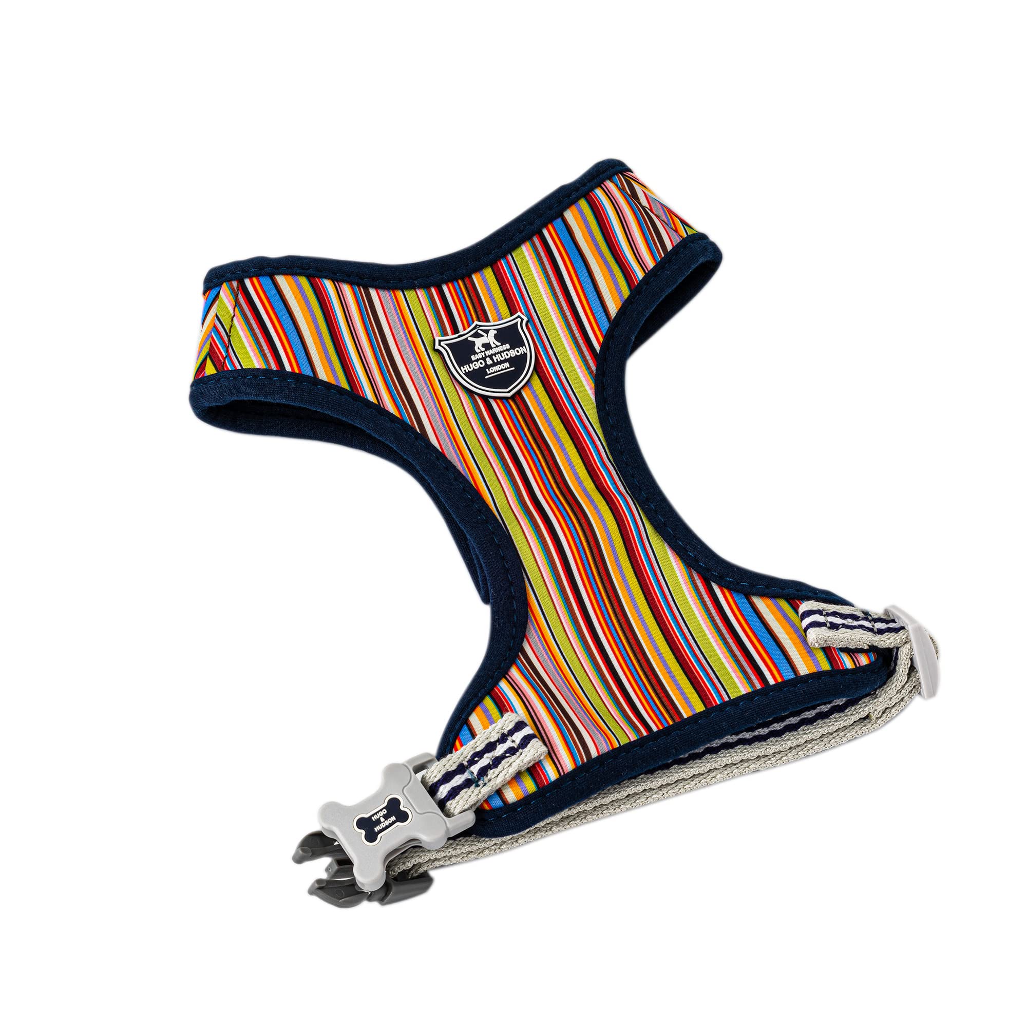 HUGO & HUDSON Dog Harness No Pull Adjustable Fabric Rear Buckle Pet Vest, Multi-colour Striped, XS