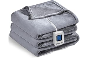 Shodu Heated Blanket,Fast Heating&Over-Heat Protect Electric Blanket,Dual Controller,ETL Certification,9 Heat Settings 1-12 Hours Auto Off (Gray, Twin 84''×62'')