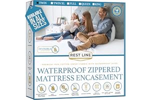 REST LINE PREMIUM BEDDING Twin Size 39x75” Premium Waterproof Zippered Mattress Encasement, 100% Cotton, Hypoallergenic, Six Sided Mattress Cover, Invisible Zippered, Soft & Breathable up to 15" Deep - Rest Line