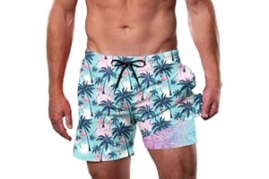 Cozople Men's Swim Trunks with Compression Liner 5.5" Inseam Quick Dry Bathing Suit Boxer Brief Lined Swim Shorts Swimwear