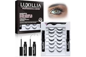 Luxillia Magnetic Eyelashes Kit – 10 Piece Magnetic Eyelash & Eyeliner Set with Applicator – Natural Look Easy Apply Reusable Fake Extension Lashes, No Glue – Pestañas Postizas Magnéticas Naturales