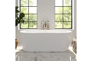 FerdY Shangri-La 67" Acrylic Freestanding Bathtub, Classic Oval Shape Acrylic Soaking Bathtub with Brushed Nickel Drain & Minimalist Linear Design Overflow, Modern White, cUPC Certified