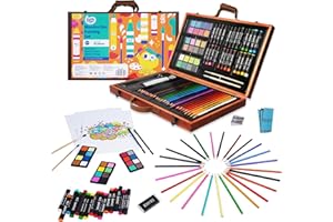 KIDDYCOLOR 85 Piece Wooden Art Set, Art Box Painting & Drawing Kit for Kids with Oil Pastels, Colored Pencils, Watercolor Cakes, Paint Brushes, Art Supplies for Kids, Teens, Adults, and Artist