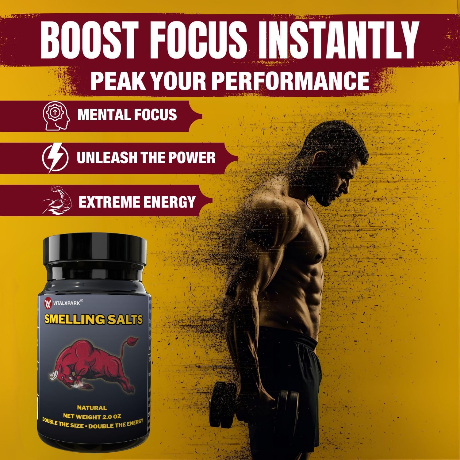 Smelling Salts Ammonia Inhalant Salts Strong Wake Up Long Lasting Enhanced Pre-Activated Potent Smelling Salt for Athletes in Hockey, Weightlifting and Powerlifting 2 OZ