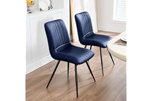 choairy Dining Chairs Set of 2, Modern Dining Chairs with Thick Cushions, PU Leather Upholstered Kitchen Dining Room Chairs with Metal Legs for Dining Living Room (Navy Blue)