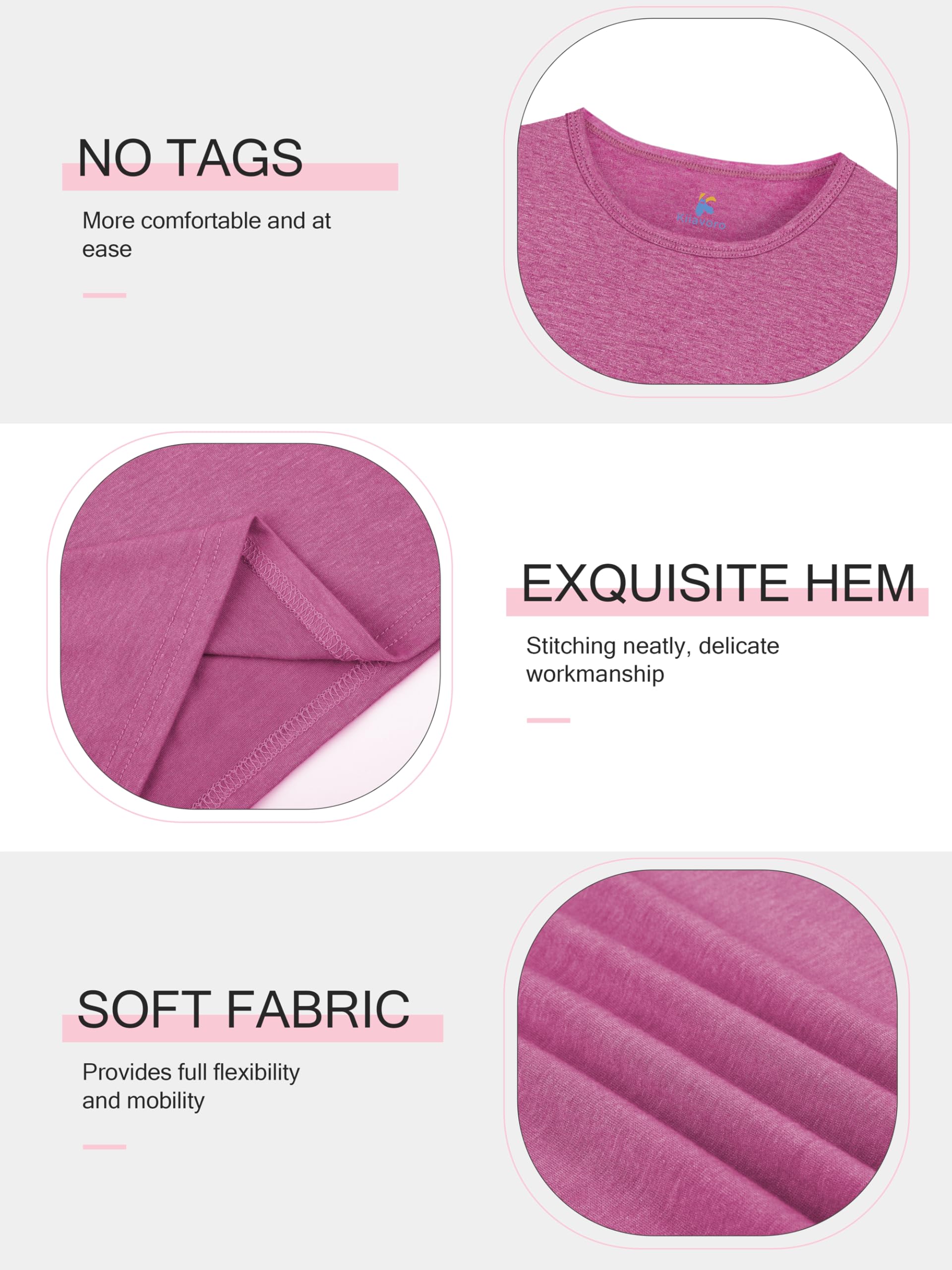 Kiiavoro 5 Pack Girls Long Sleeve Shirts Soft Crewneck Long-Sleeve T-Shirts Basic Tagless Layering Tees