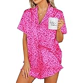 Ekouaer Womens Satin Pajamas Set Button Down 2 Piece Silk Pjs Shorts Set Ruffle Lingerie Notch Collar Sleepwear