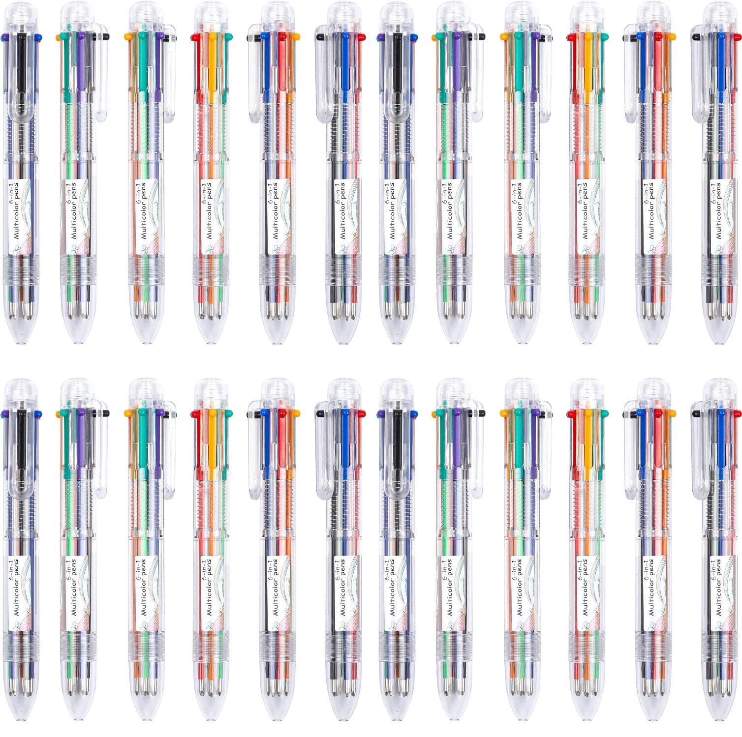 KAHEIGN 30Pcs Shuttle Pen, 6-in-1 Multicolor Ballpoint Pen 0.5mm Transparent Barrel Ballpoint Pen 14CM Retractable Pens for Office School Supplies Students Children Gift
