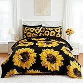 Wowelife Sunflower Bedding Set - 5 Piece Floral Bag in a Bag, Full Size Comforter Set for Girls with Comforter, Flat Sheet, Fitted Sheet and 2 Pillowcases