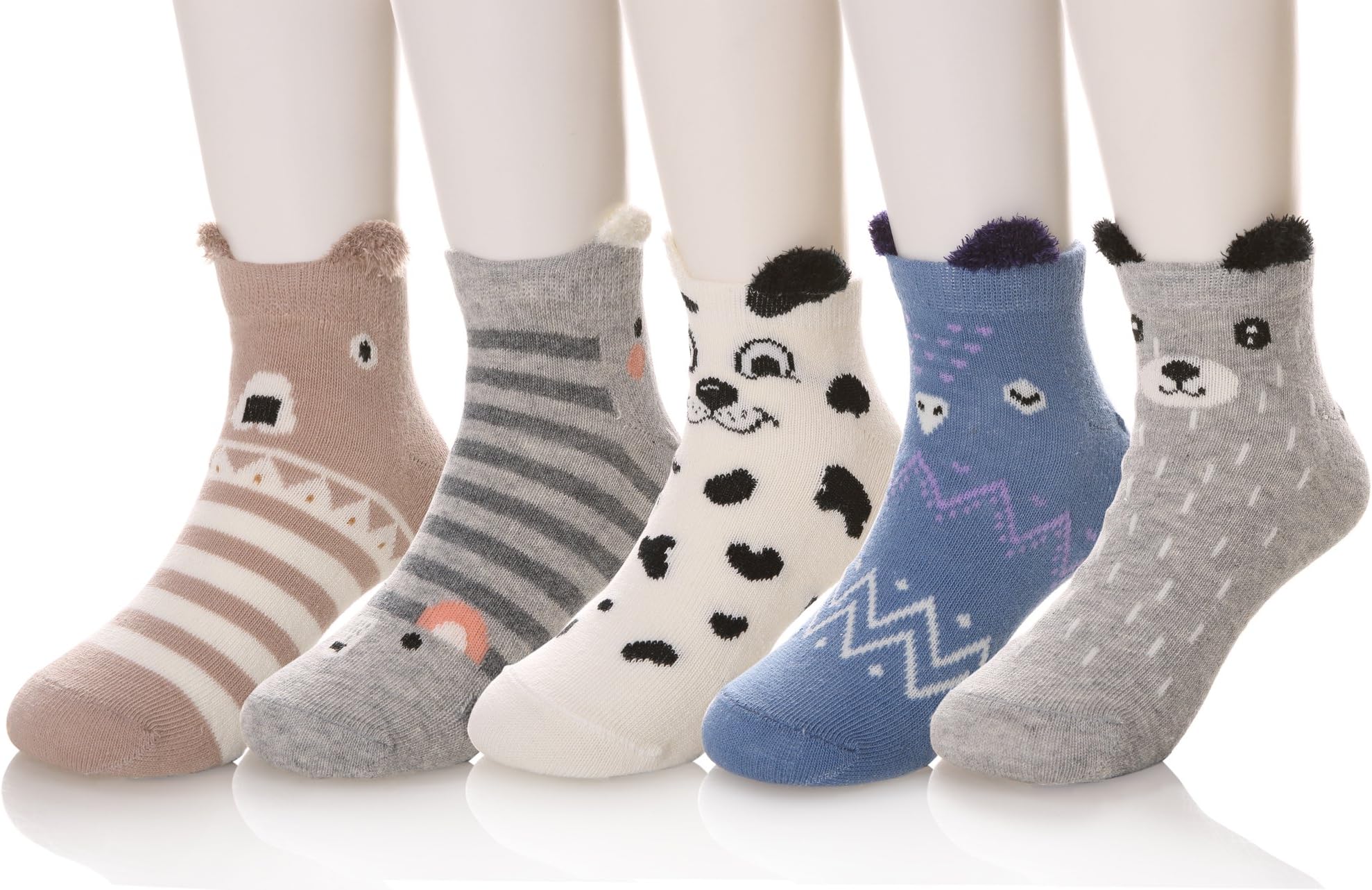 SDBING Pack 5 Baby Girls Boys Cotton Novelty Cartoon Animal Crew No Seam Socks 4-6,6-8,8-12 Years Old