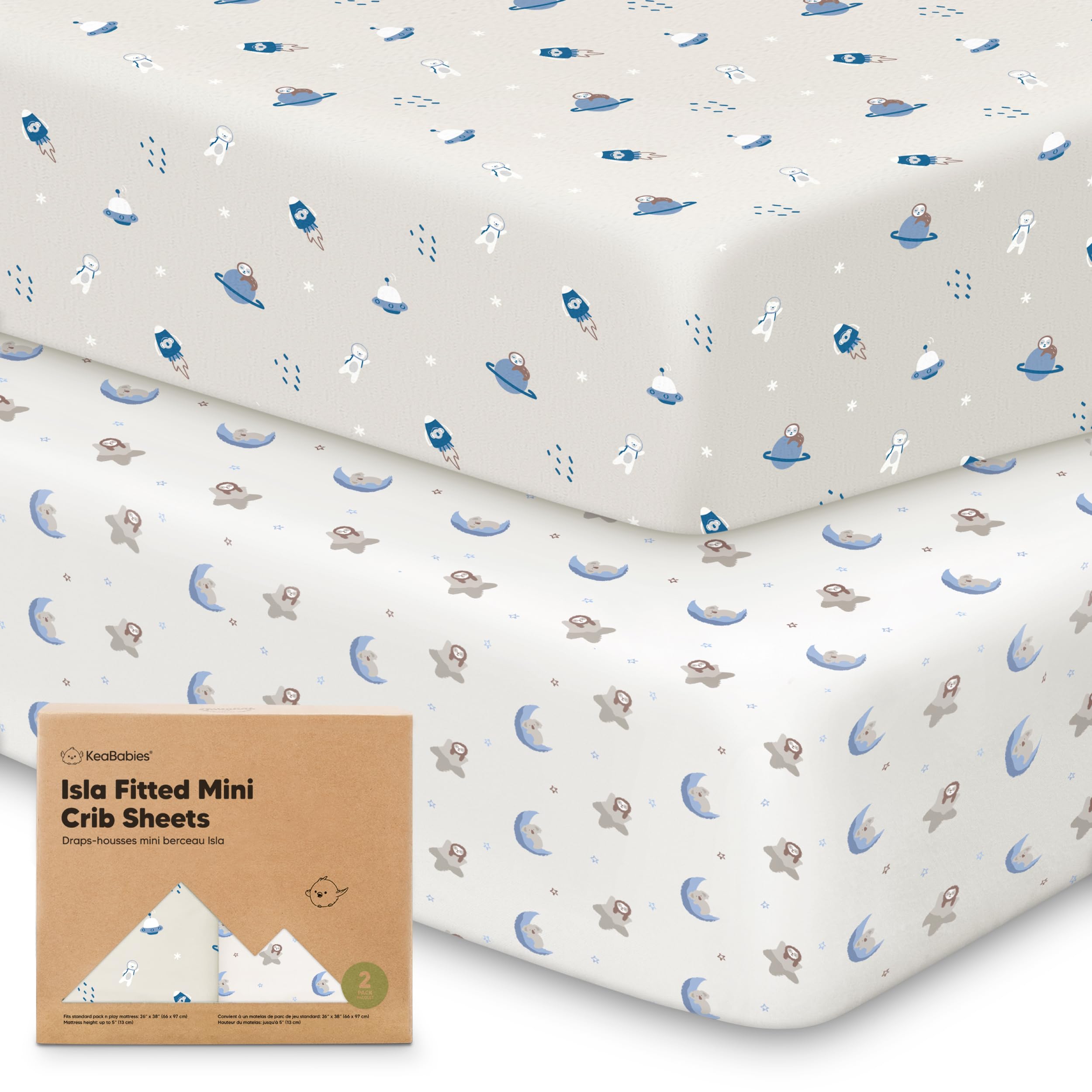 Photo 1 of Pack and Play Sheets Fitted - 2-Pack Mini Crib Sheets for Pack N Play Mattress, Soft & Cozy, Neutral Toddler Playard Bedding, Snug Fitted Mini Baby Crib Mattress Cover Set for Boys, Girls (Cosmo)