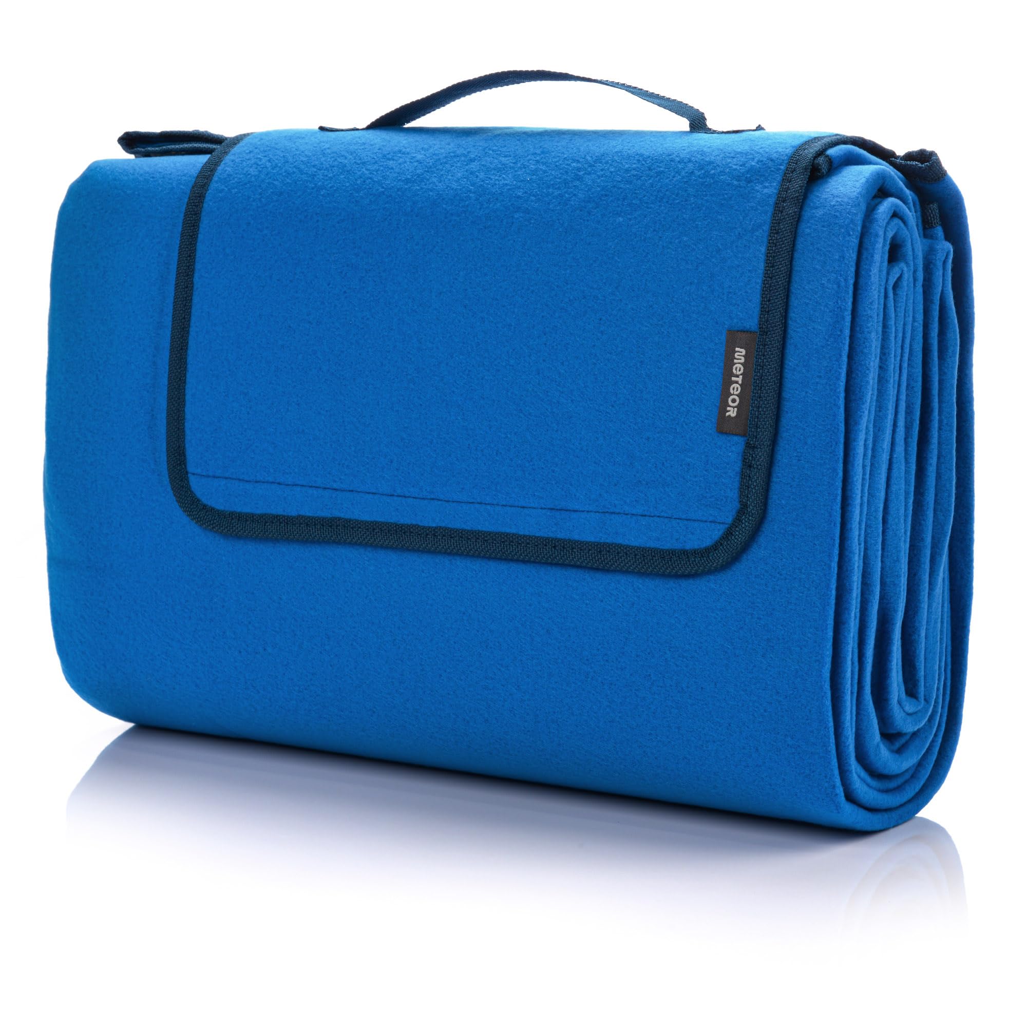 meteor Picnic Blanket Waterproof Extra Large Blue 150x190 cm - Outdoor Blanket Foldable Beach Mat with Carry Handle - Soft Fleece Camping Rug for Garden, Travel, Park & Festivals - Sandproof