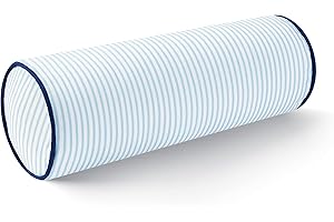 Hofdeco Premium Coastal Hampton Style Patio Indoor Outdoor Bolster Pillow Cover Only, 6"x20" Water Resistant for Backyard, Couch, Blue Stripe