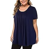 MANER Women's Plus Size Tops Short Sleeve Flowy Shirts Casual Blouses Tunic Tops L-4XL