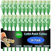 Lysymixs Cat6a Slim Ethernet Patch Cable 1 ft (24 Pack), Cat6a Patch Cable for Data Centers, Cat 6 Patch Cable 10G, Network P